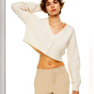 Aritzia S.Best Cable Knitting Marino Wool Cotton Blend Crop Sweater Size XL